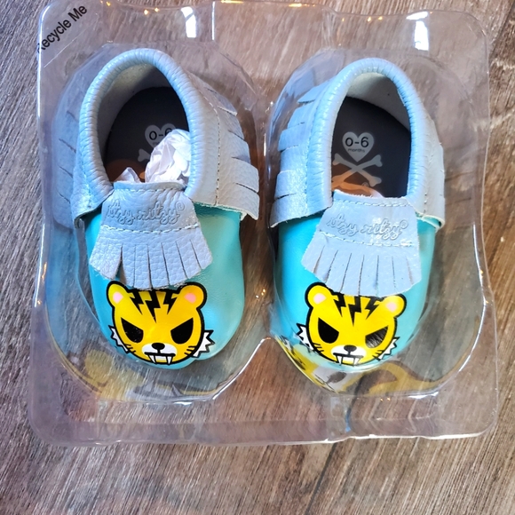 Itzy Ritzy Moc Happens Leather Baby Moccasins, 0-6 Months - Picture 2 of 6